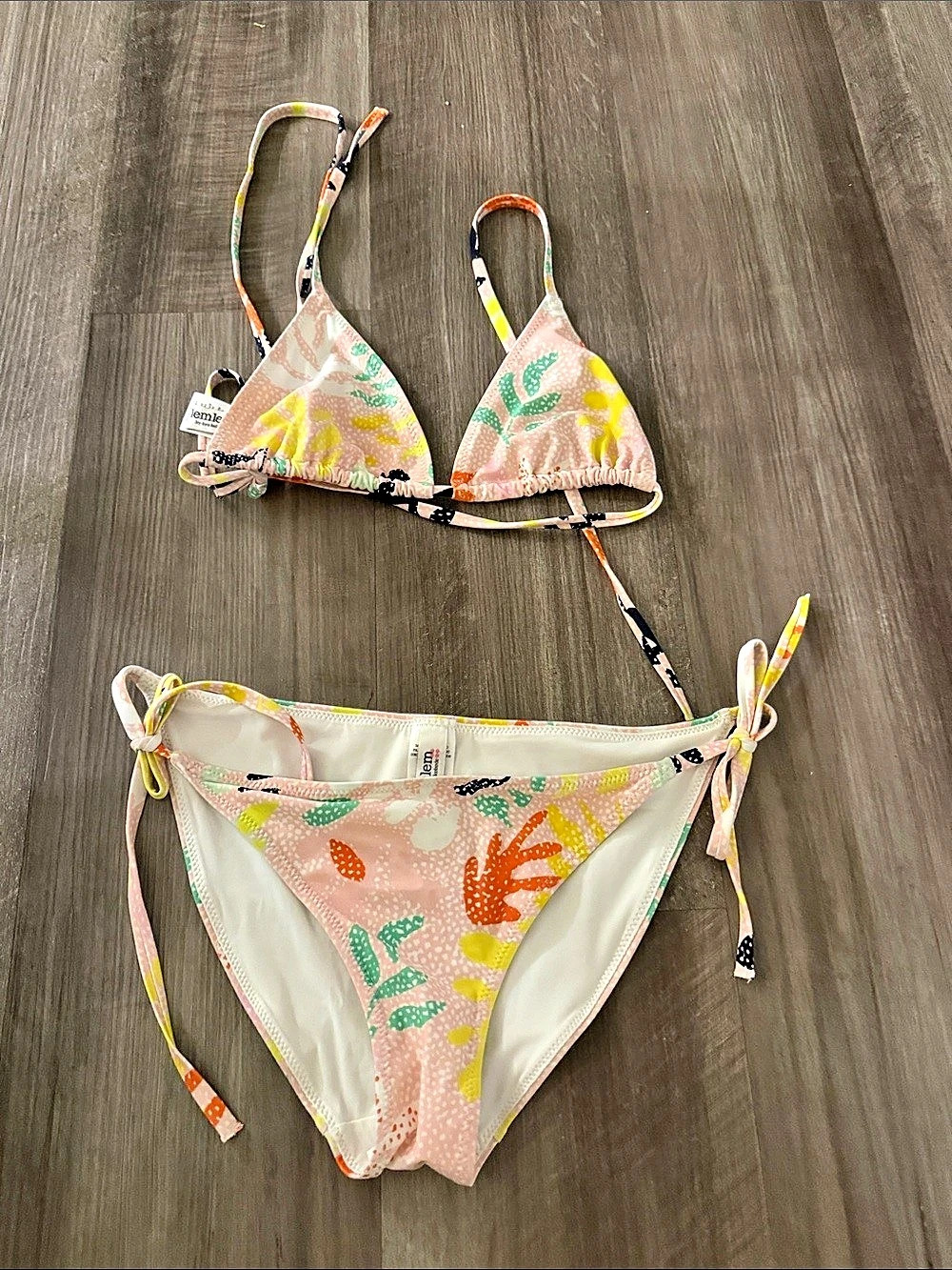 LemLem Floral Bikini Set in Pink & Yellow Size Small